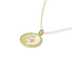 Found Large Disk Pendant - Tsavorite & Opal