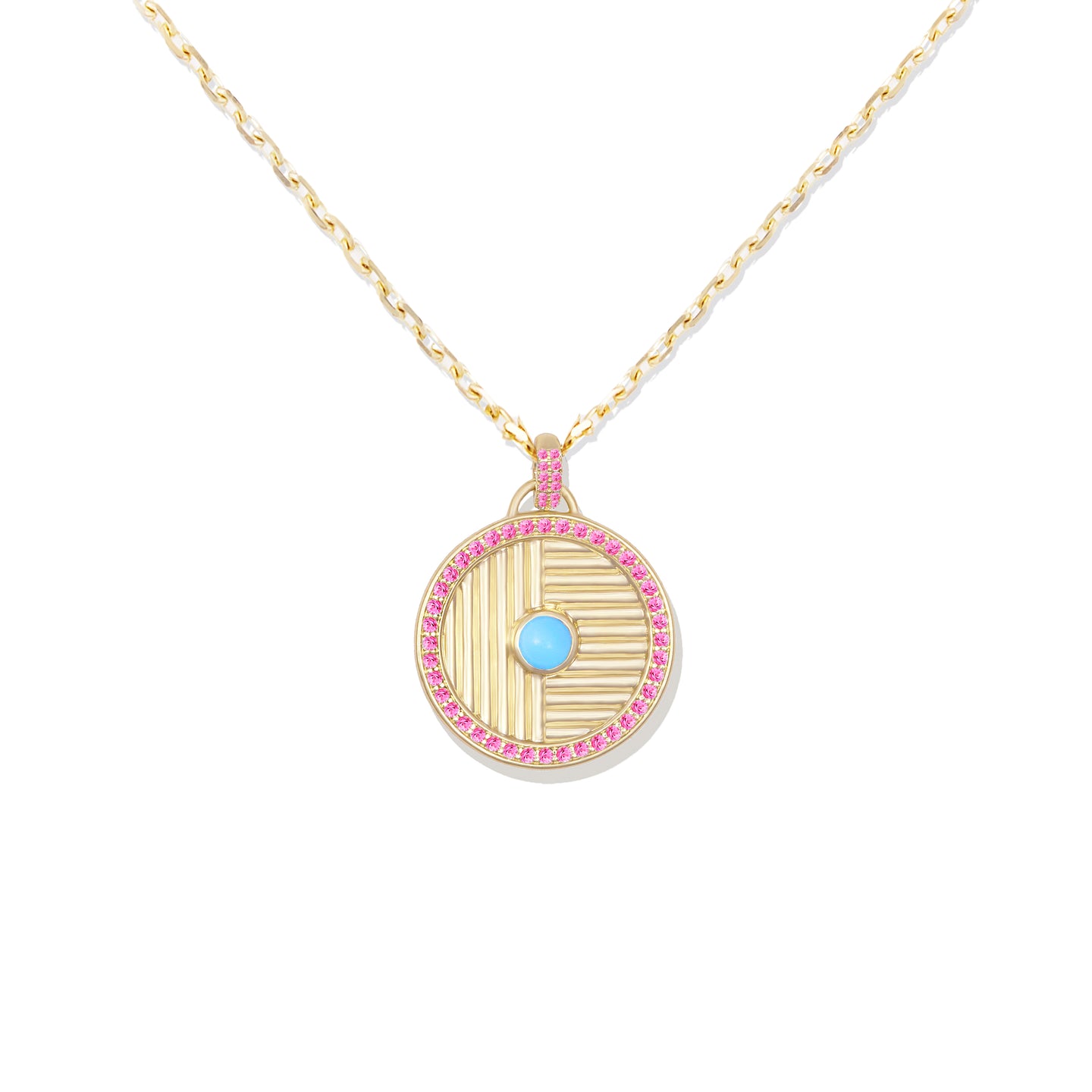 Found Large Disk Pendant - Pink Sapphire & Turquoise