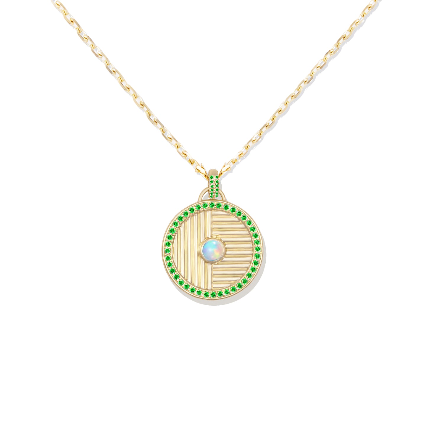 Found Large Disk Pendant - Tsavorite & Opal