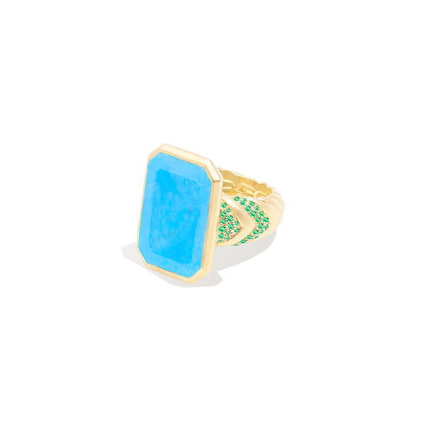 Spark Chevron Emerald Cut Cocktail Ring - Turquoise & Emerald