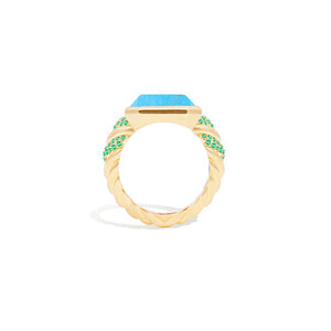 Spark Chevron Emerald Cut Cocktail Ring - Turquoise & Emerald