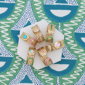 Found Cabochon Open Ring - Turquoise & Pink Sapphire