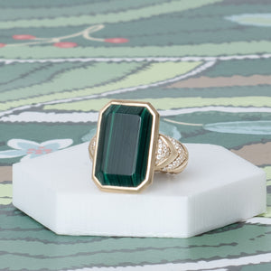 Spark Chevron Emerald Cut Cocktail Ring - Malachite & Diamond