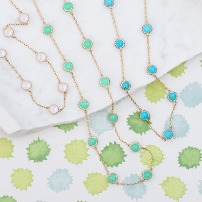 Found Cabochon Station Necklace - Turquoise & Pink Sapphire