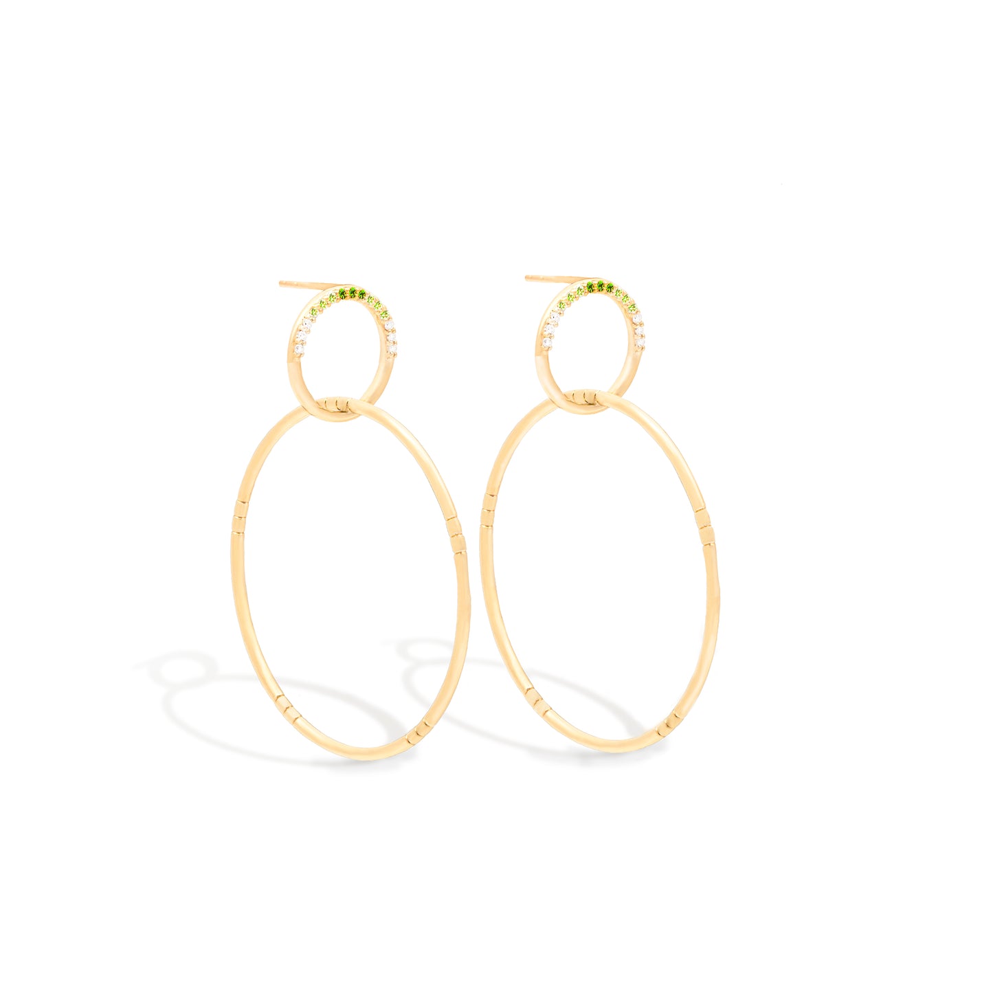 Crew Half Moon Double Hoop Earrings - Tsavorite & Diamond