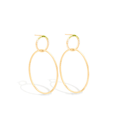 Crew Half Moon Double Hoop Earrings - Tsavorite & Diamond