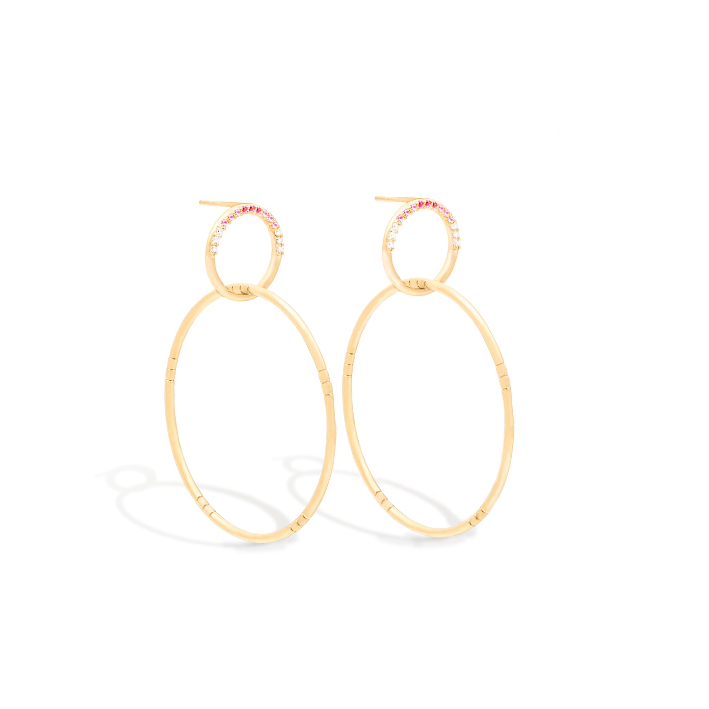 Crew Half Moon Double Hoop Earrings - Pink Sapphire & Diamond