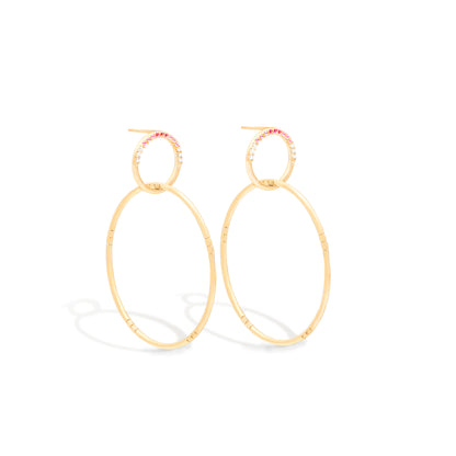 Crew Half Moon Double Hoop Earrings - Pink Sapphire & Diamond