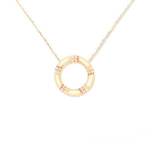 Crew Large Circle Pendant Necklace - Pink Sapphire & Diamond