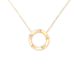 The Crew Large Circle Pendant Necklace - Pink Sapphire & Diamond