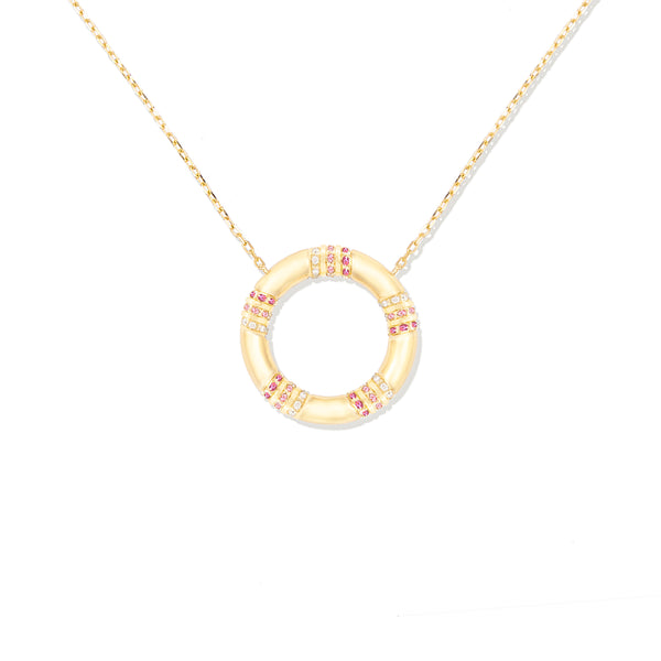 Crew Large Circle Pendant Necklace - Pink Sapphire & Diamond