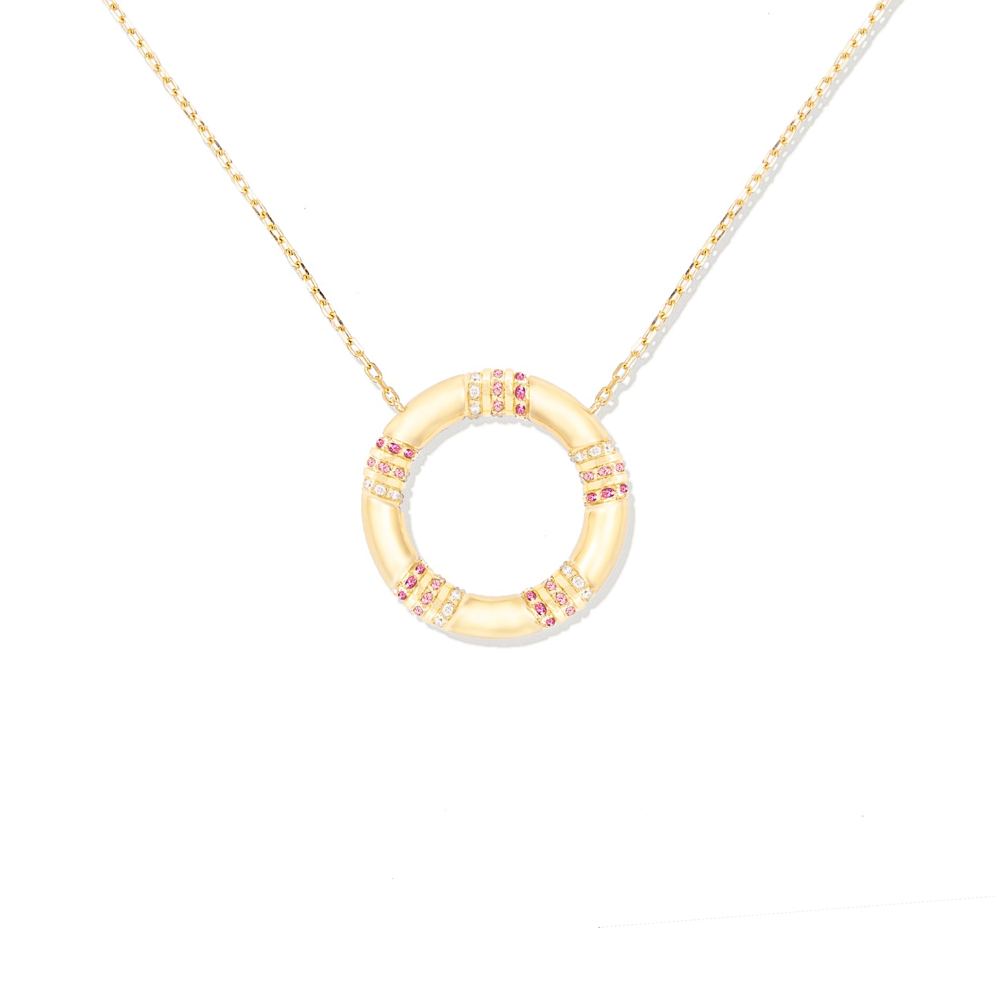Crew Large Circle Pendant Necklace - Pink Sapphire & Diamond