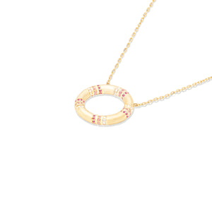 The Crew Large Circle Pendant Necklace - Pink Sapphire & Diamond