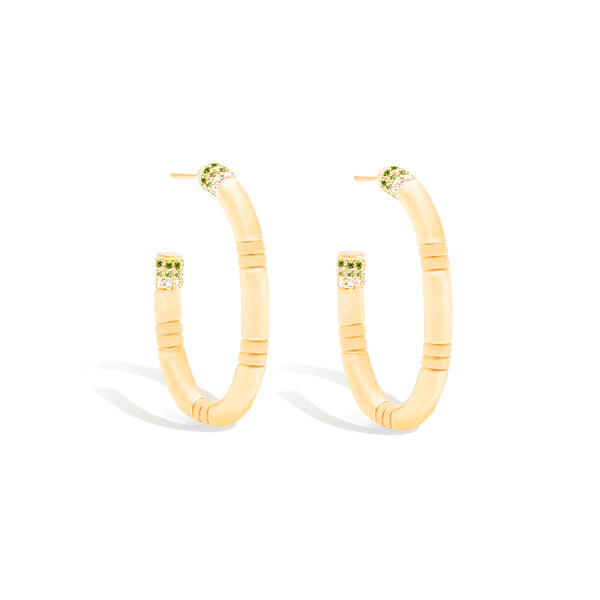 Crew Large Oval Hoop Earring - Tsavorite & Diamond