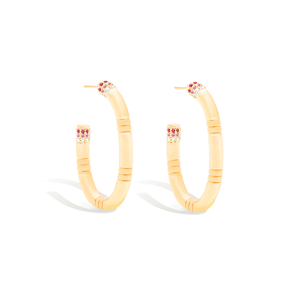 The Crew Large Oval Hoop Earring - Pink Sapphire & Diamond