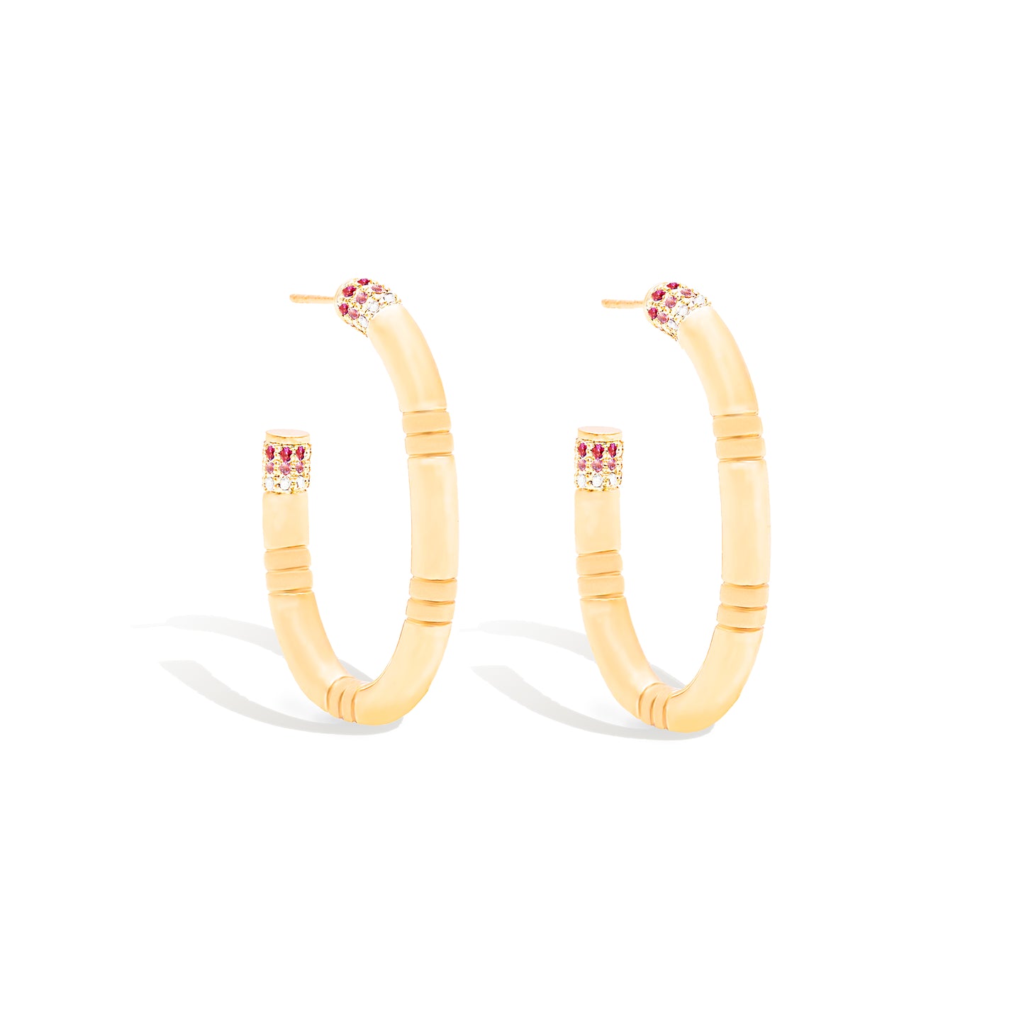 Crew Large Oval Hoop Earring - Pink Sapphire & Diamond