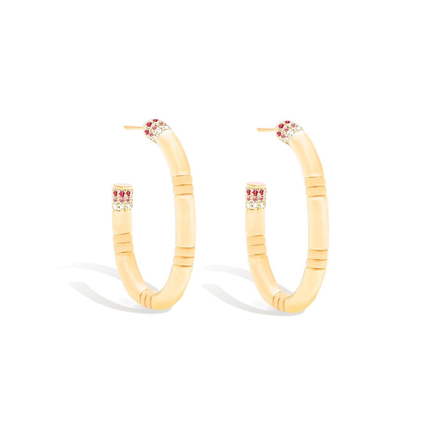 The Crew Large Oval Hoop Earring - Pink Sapphire & Diamond