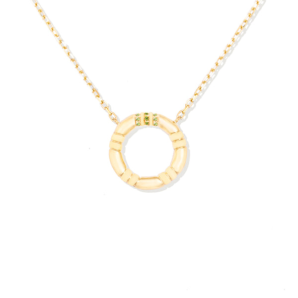The Crew Small Circle Pendant Necklace - Tsavorite & Diamond
