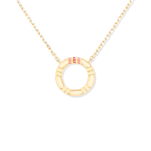 Crew Small Circle Pendant Necklace - Pink Sapphire & Diamond