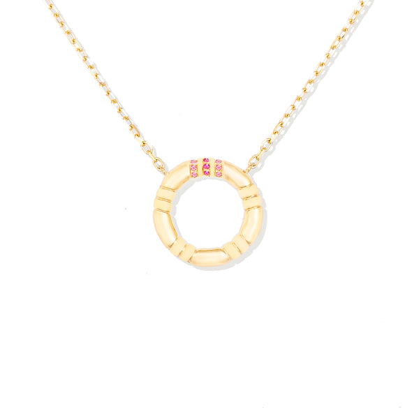 The Crew Small Circle Pendant Necklace - Pink Sapphire & Diamond