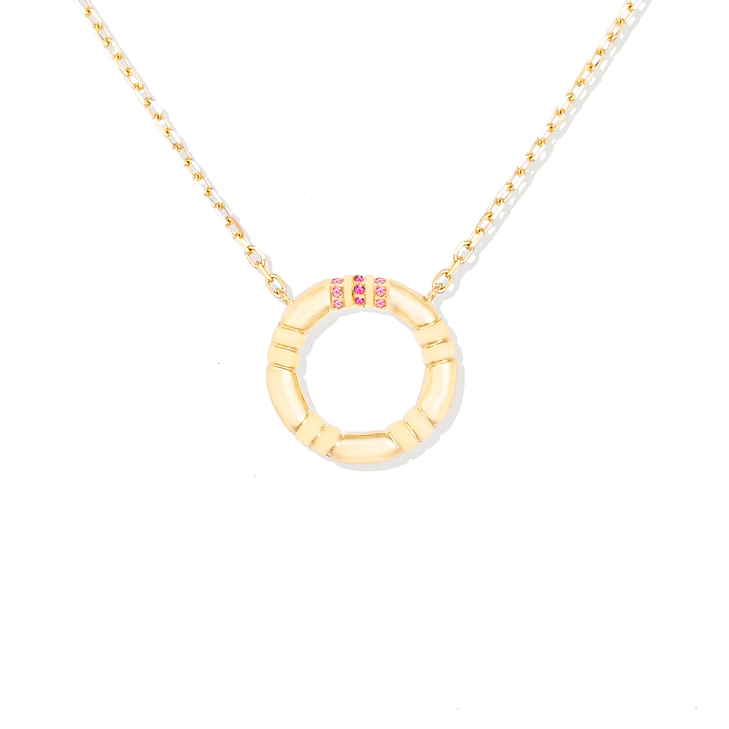 The Crew Small Circle Pendant Necklace - Pink Sapphire & Diamond