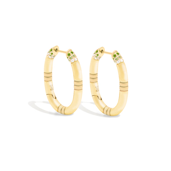 Crew Oval Small Hoop Earring - Tsavorite & Diamond