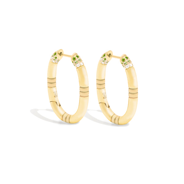 The Crew Oval Small Hoop Earring - Tsavorite & Diamond