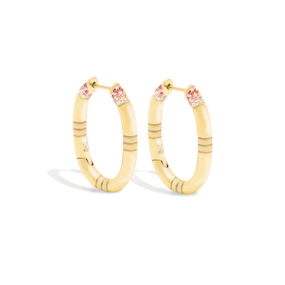 Crew Oval Small Hoop Earring - Pink Sapphire & Diamond
