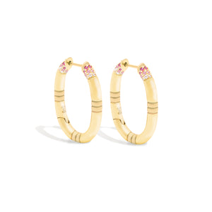 The Crew Oval Small Hoop Earring - Pink Sapphire & Diamond