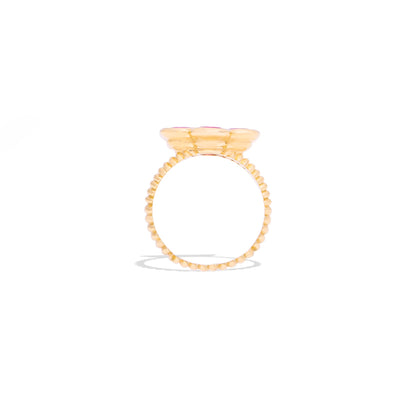 Blooms Large Ring in pink ruby and pink sapphire, side profile of the gold band