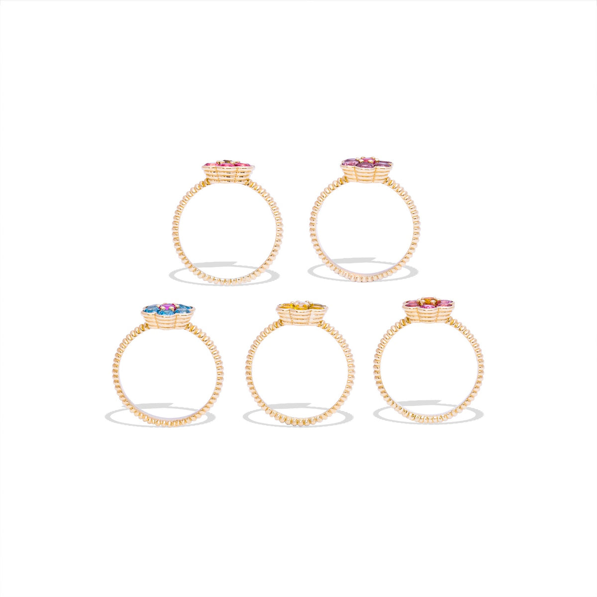 Five Blooms Medium Rings in 14k yellow gold, side profile of the bands