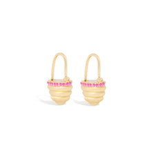 Load image into Gallery viewer, Found Gold Cap Huggie Earring - Pink Sapphire
