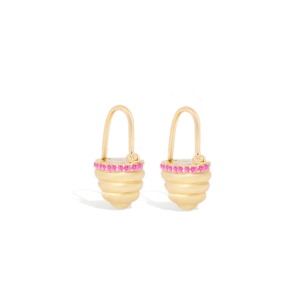 Found Gold Cap Huggie Earring - Pink Sapphire