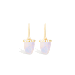 Found Cap Huggie Earring - Rainbow Moonstone & Diamond