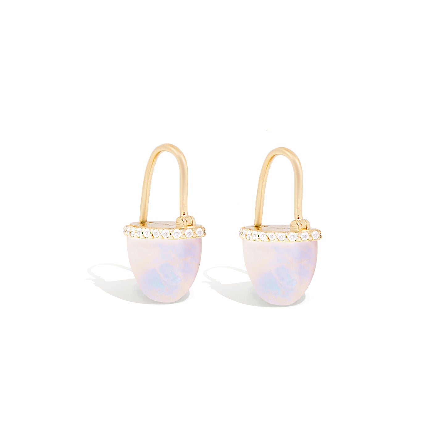 Found Cap Huggie Earring - Rainbow Moonstone & Diamond