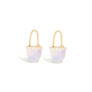 Found Cap Huggie Earring - Rainbow Moonstone & Diamond