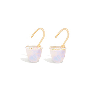 Found Cap Huggie Earring - Rainbow Moonstone & Diamond