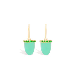 Found Cap Huggie Earring - Chrysoprase & Tsavorite