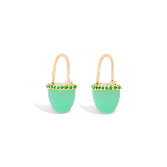 Found Cap Huggie Earring - Chrysoprase & Tsavorite
