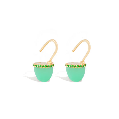 Found Cap Huggie Earring - Chrysoprase & Tsavorite