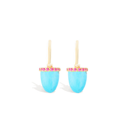 Found Cap Huggie Earring - Turquoise & Pink Sapphire