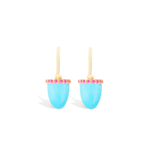 Found Cap Huggie Earring - Turquoise & Pink Sapphire