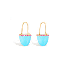 Load image into Gallery viewer, Found Cap Huggie Earring - Turquoise &amp; Pink Sapphire
