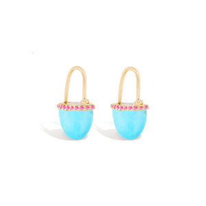 Found Cap Huggie Earring - Turquoise & Pink Sapphire