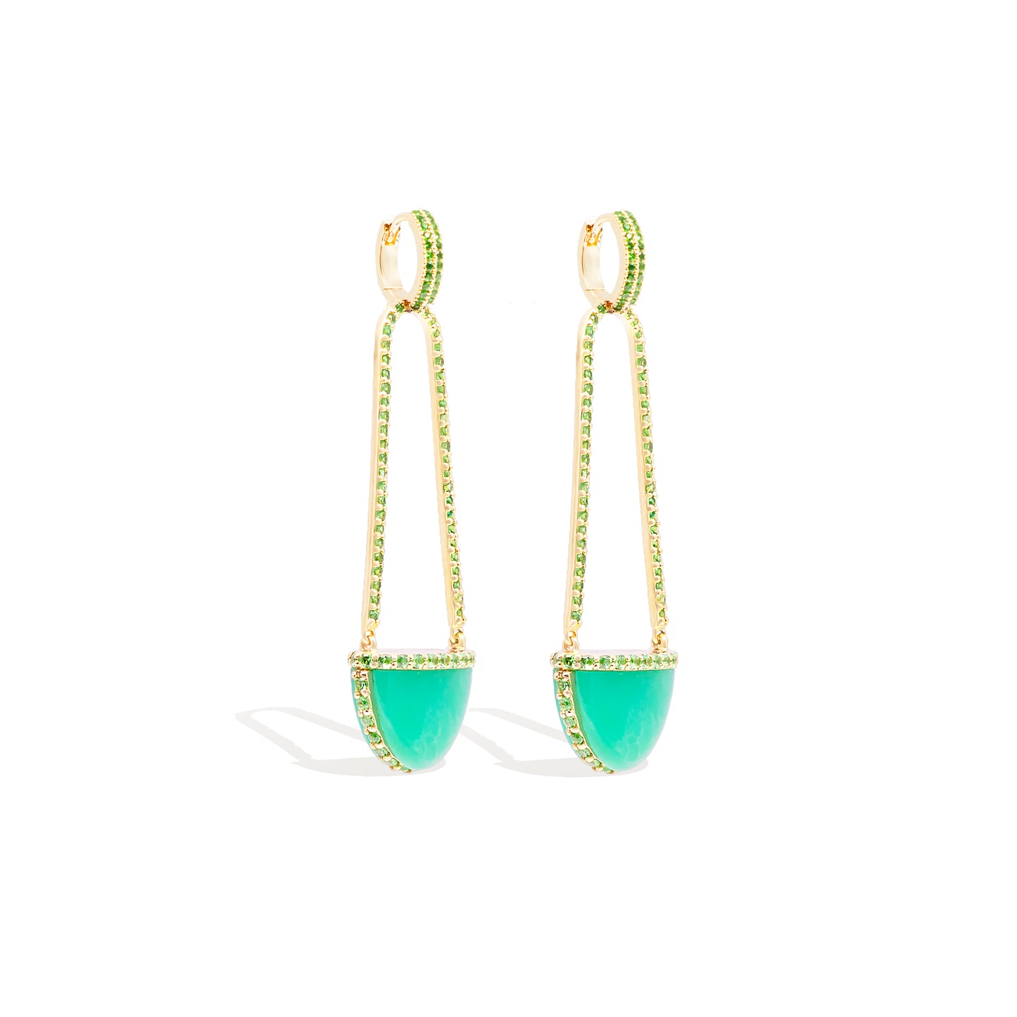 Found Cap Chandelier Earring with Stone - Chrysoprase & Tsavorite