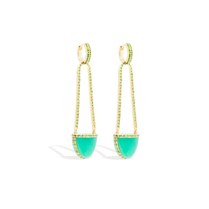 Found Cap Chandelier Earring with Stone - Chrysoprase & Tsavorite