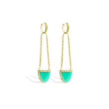 Load image into Gallery viewer, Found Cap Chandelier Earring with Stone - Chrysoprase &amp; Tsavorite
