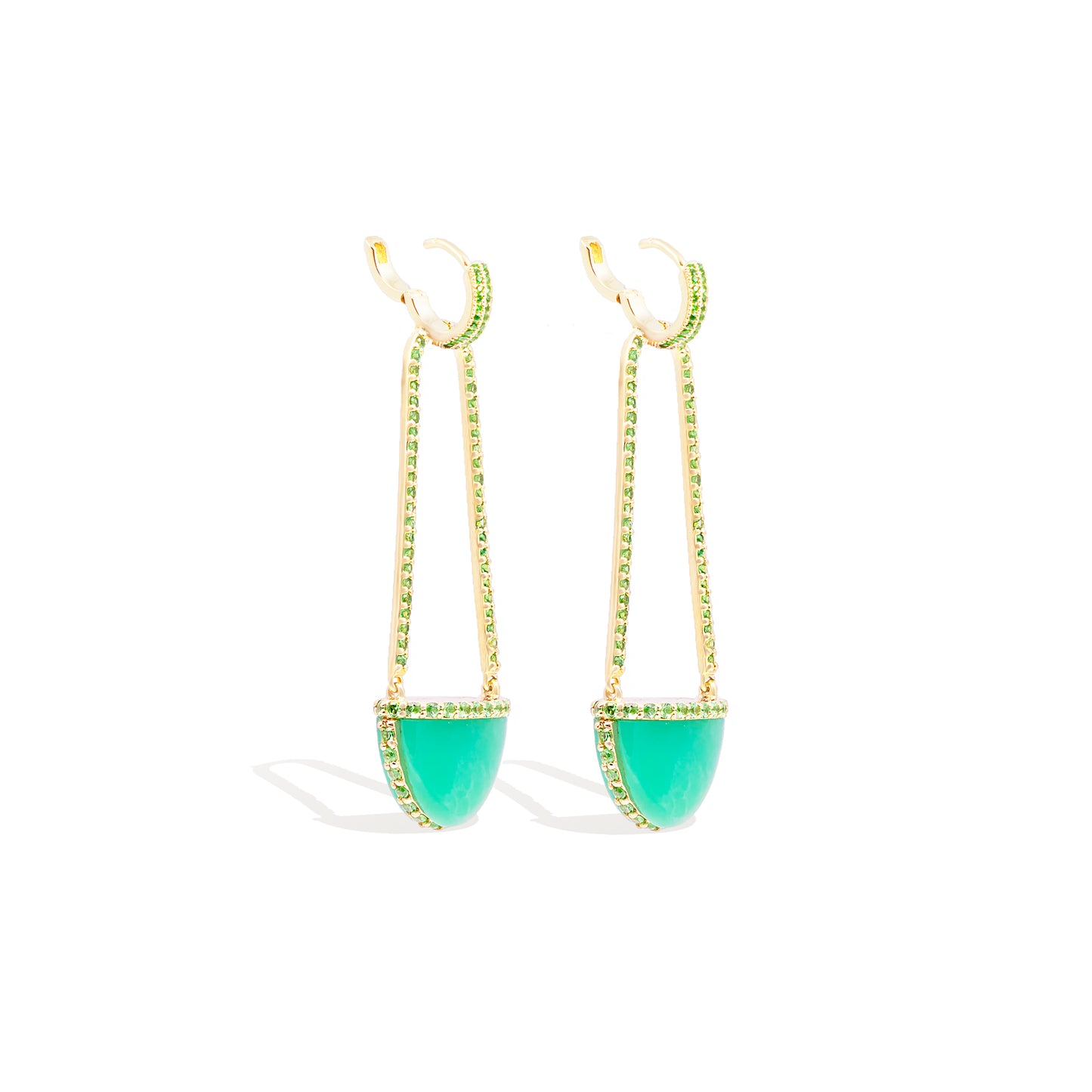 Found Cap Chandelier Earring with Stone - Chrysoprase & Tsavorite