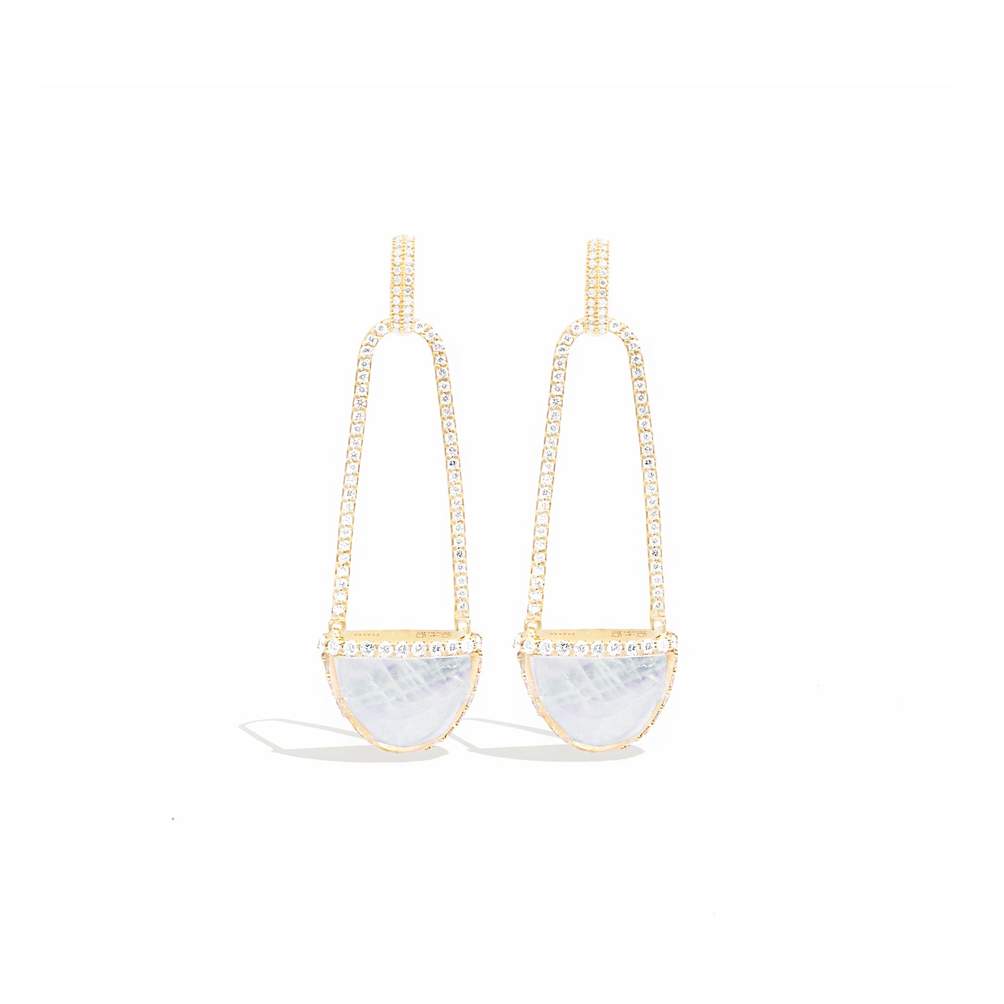 Found Cap Chandelier Earring with Stone - Moonstone & Diamond