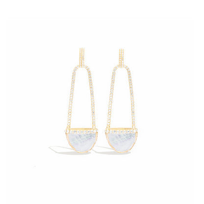 Found Cap Chandelier Earring with Stone - Moonstone & Diamond